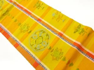 手織り紬縞に華紋模様織出し名古屋帯